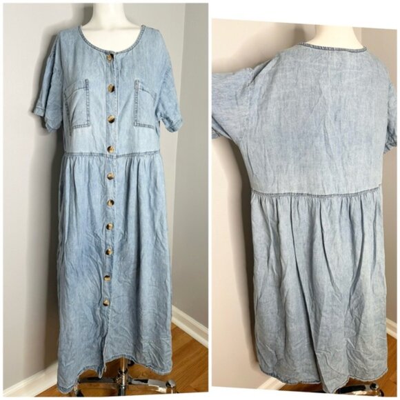 PRELOVED CHORUS BLUES DENIM MAXI DRESS POCKETS SIZE 18/20 - Picture 6 of 9